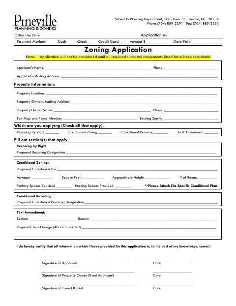 First page of the Zoning Application