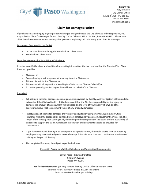 First page of the Claim for Damages