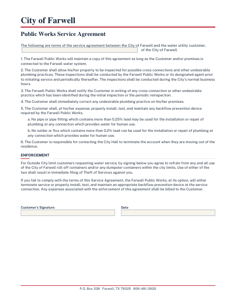 First page of the Public Works Service Agreement