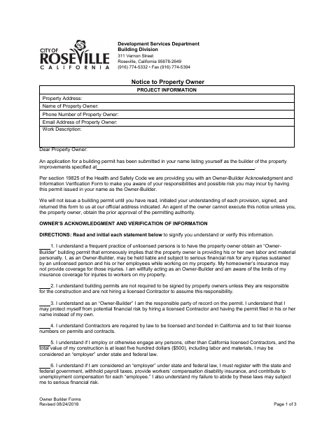First page of the Owner Builder Forms