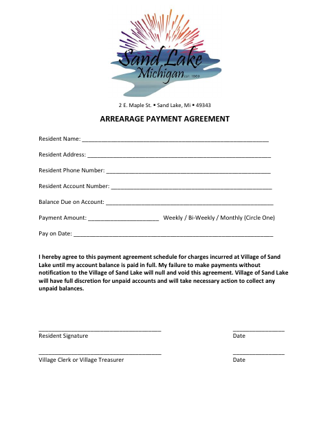 First page of the Arrearage Payment Agreement