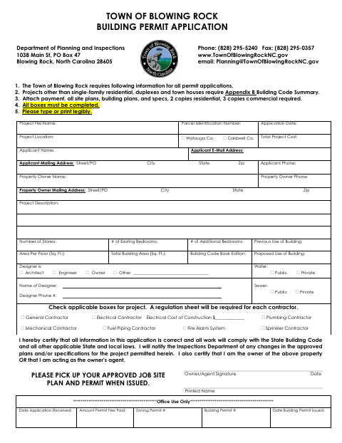First page of the Building Permit Application