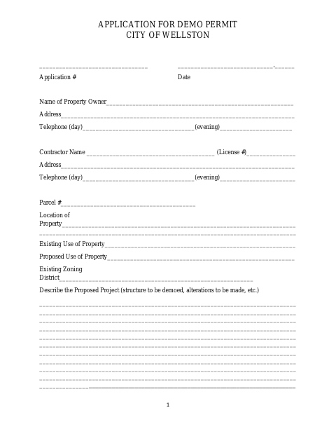 First page of the Application for Demo Permit
