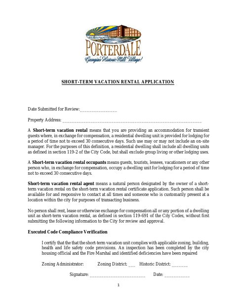 First page of the Short-Term Vacation Rental Certificate Application