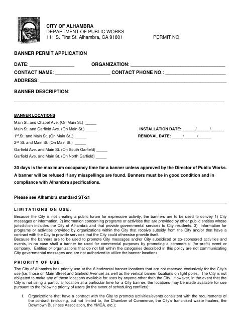 First page of the Banner Permit Application