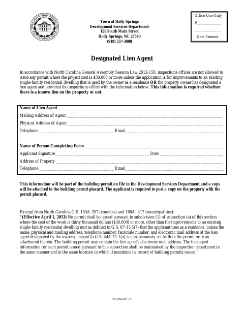 First page of the Designated Lien Agent