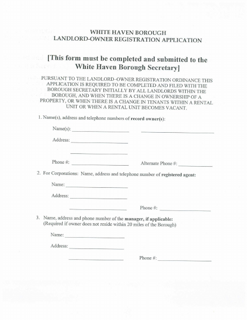 First page of the Landlord-Owner Registration Application