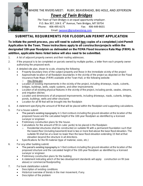 First page of the Floodplain Permit Application Submittal Requirements