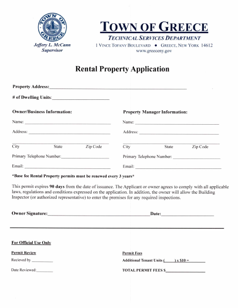 First page of the Long Term Rental Permit Application Packet