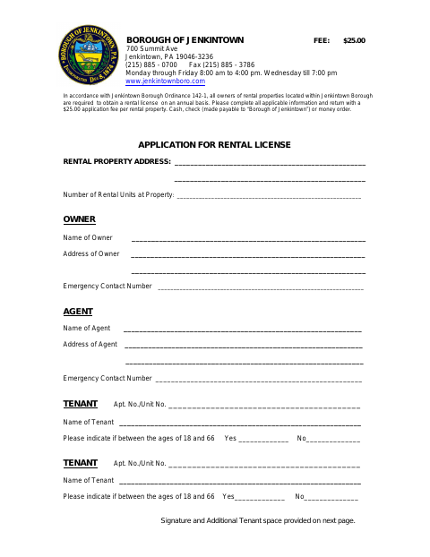First page of the Application for Rental License