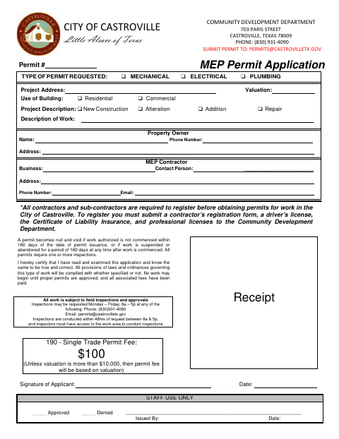 First page of the MEP Permit Application