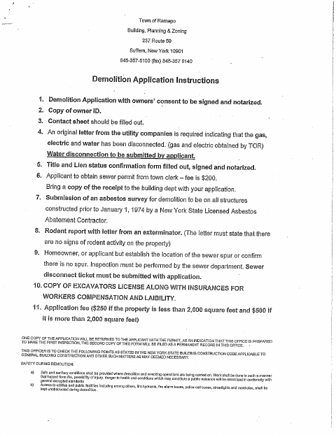 First page of the Demolition Application