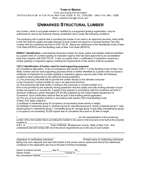 First page of the Unmarked Structural Lumber Certification