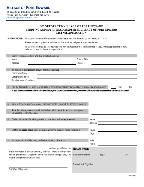 First page of the Peddling and Soliciting Permit Application