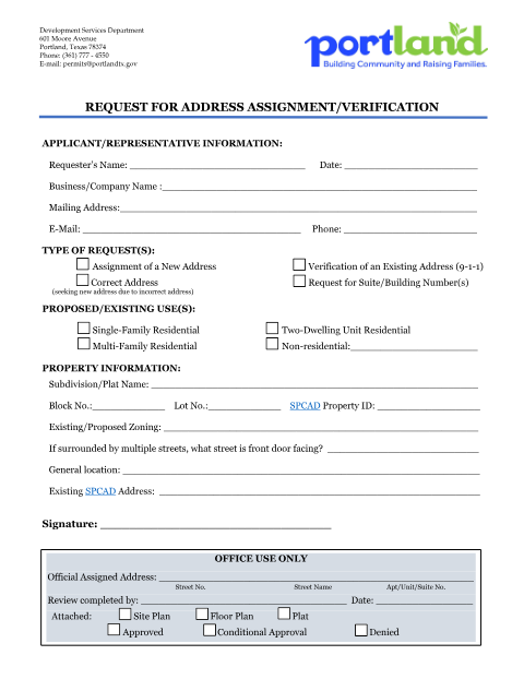 First page of the Request for Address Assignment/Verification