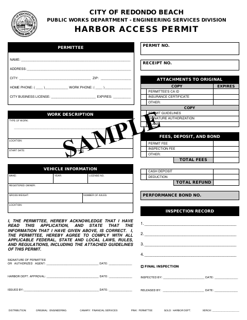 First page of the Harbor Access Permit