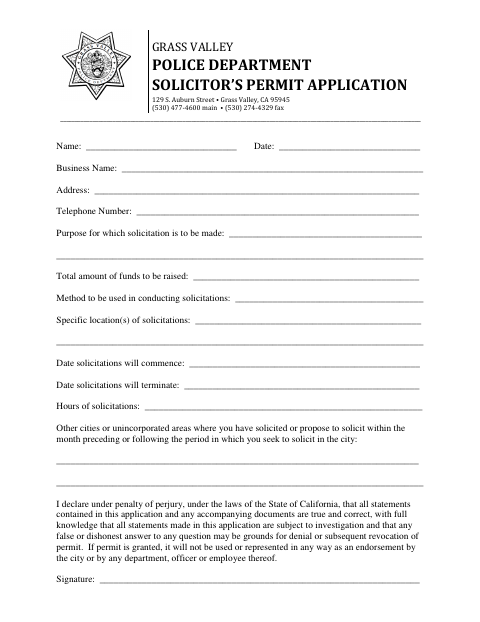 First page of the Solicitor’s Permit Application