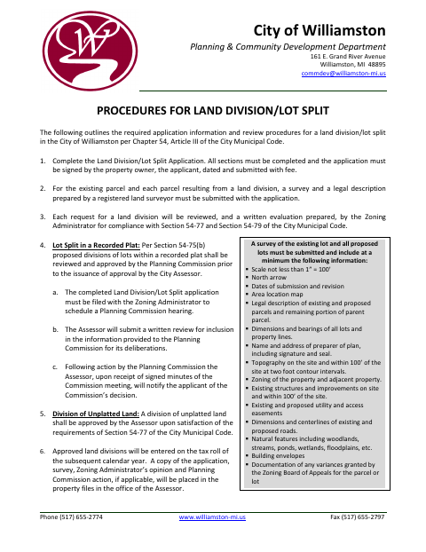 First page of the Land Division/Lot Split Application