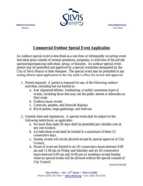 First page of the Commercial Outdoor Special Event Application