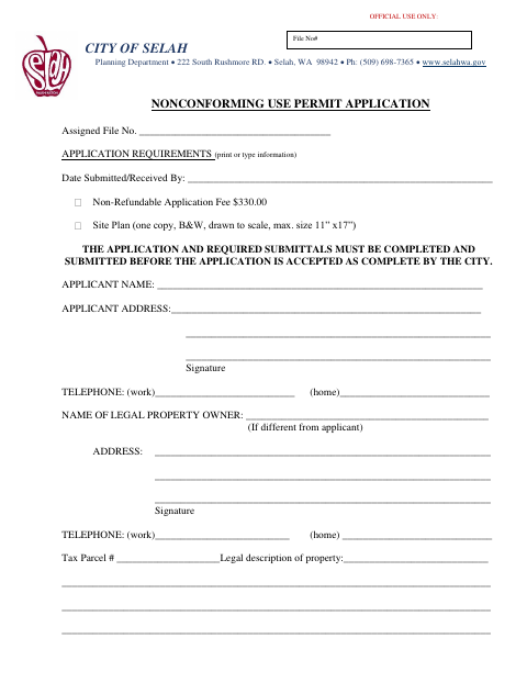First page of the Nonconforming Use Permit Application