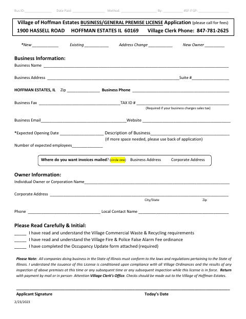 First page of the Business / General Premise License Application