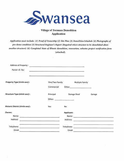 First page of the Demolition Permit Application