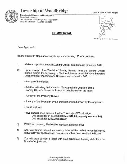 First page of the Commercial Zoning Officer Decision Appeal