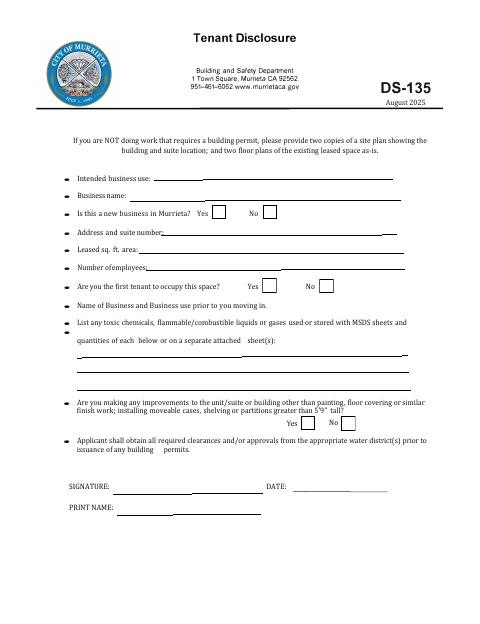 First page of the Tenant Disclosure