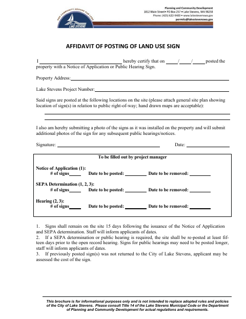 First page of the Affidavit of Posting of Land Use Sign