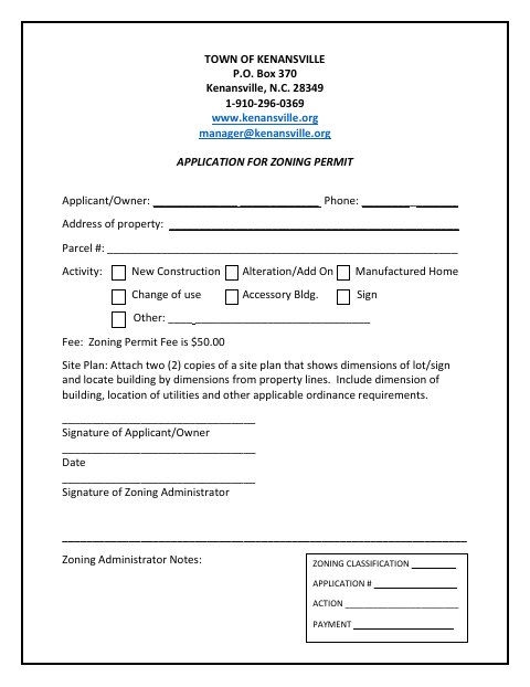 First page of the Application for Zoning Permit