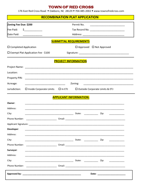 First page of the Recombination Plat Application