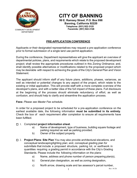 First page of the Pre-Application Conference Request