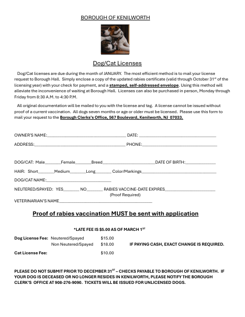 First page of the Dog/Cat License Application