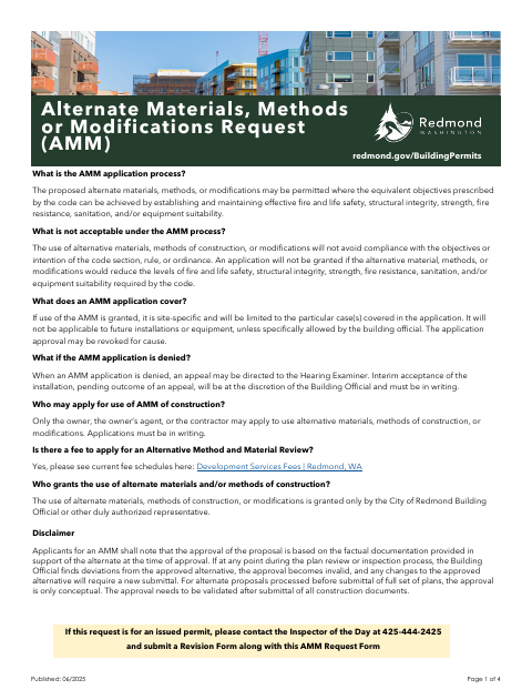 First page of the Alternate Methods and Materials Request Form