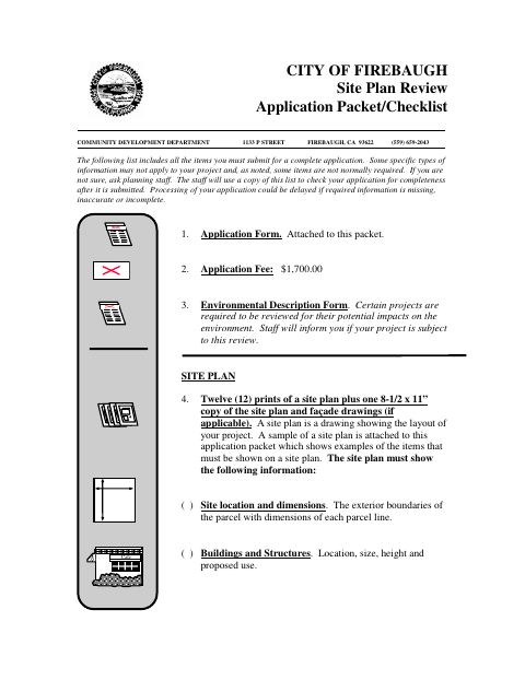 First page of the Site Plan Review Application Packet/Checklist