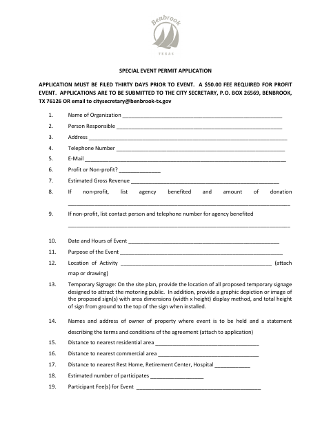 First page of the Special Event Permit Application