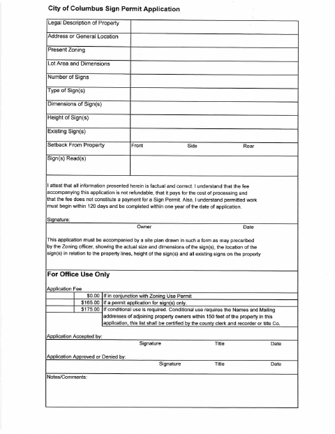 First page of the Sign Permit Application