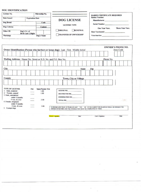 First page of the Dog License Application
