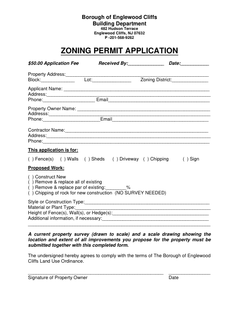 First page of the Zoning Permit Application