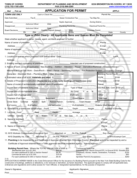 First page of the Building Permit Application Form