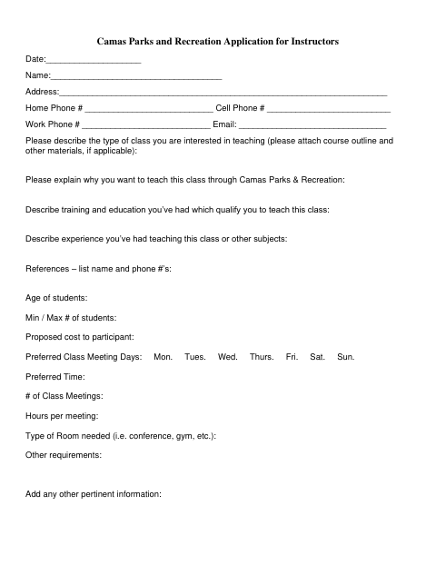 First page of the Application for Instructors