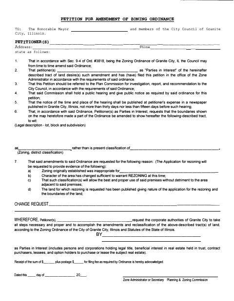 First page of the Petition for Amendment of Zoning Ordinance