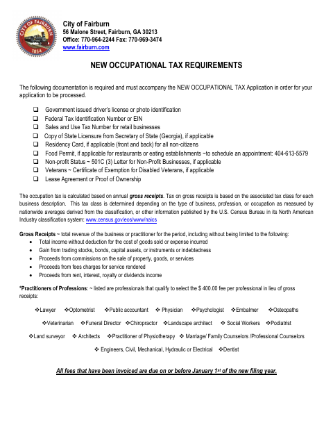 First page of the Occupational Tax Application