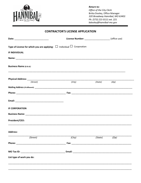 First page of the Contractor’s License Application