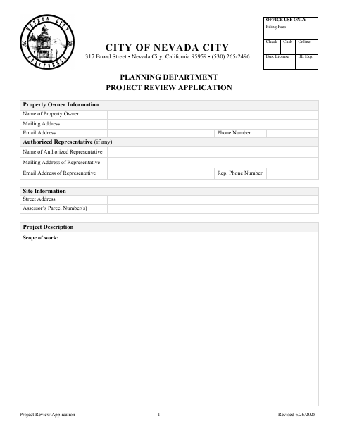 First page of the Project Review Application