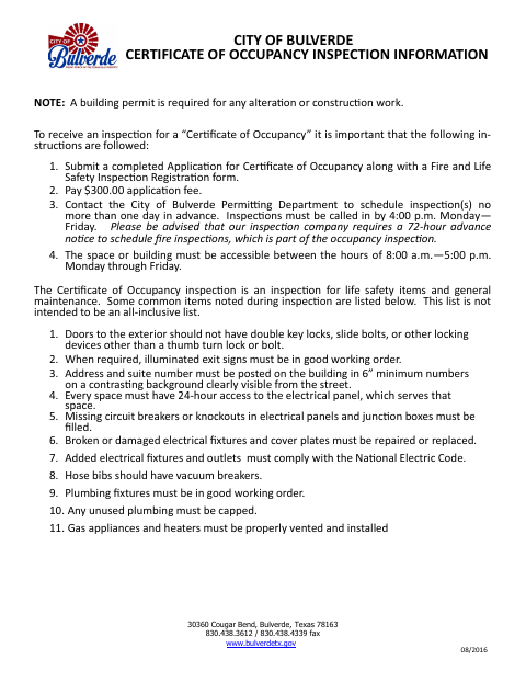 First page of the Application for Certificate of Occupancy
