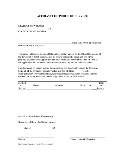 First page of the Affidavit of Proof of Service