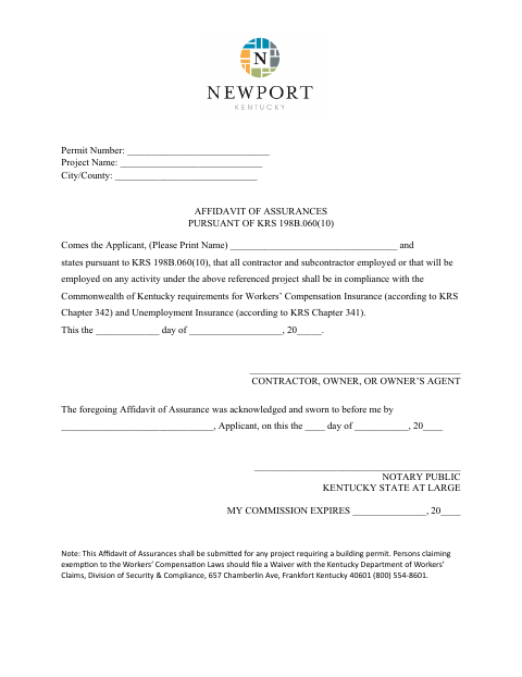 First page of the Affidavit of Assurances