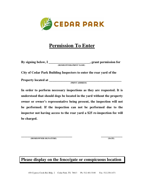 First page of the Permission to Enter