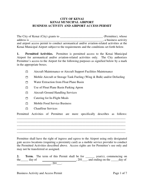 First page of the Business Activity and Airport Access Permit